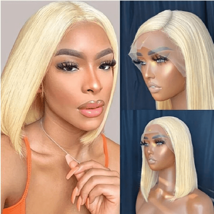 Msgem 613 Blonde Short Bob Wigs Straight Human Hair 13x4 Lace Front Bob Wigs For Women - Msgem Hair