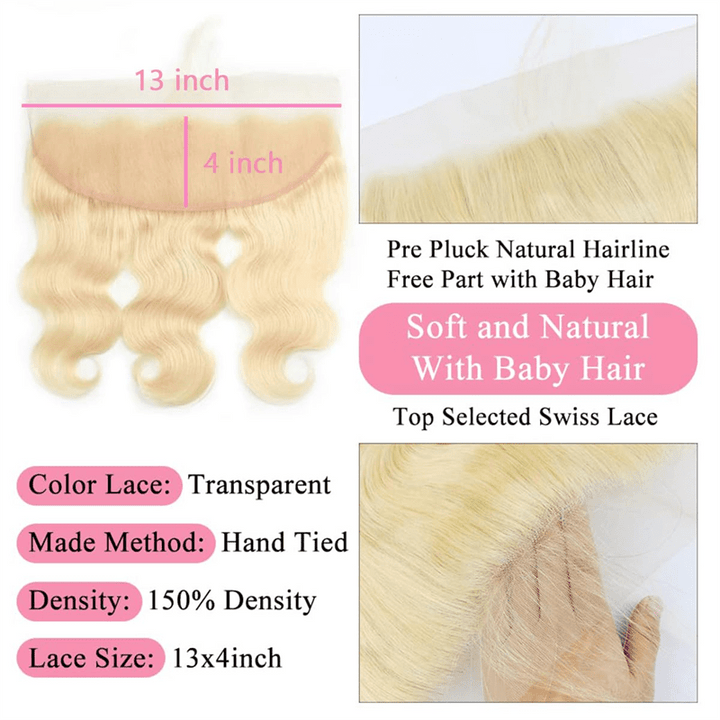 Msgem 613 Blonde Virgin Hair Body Wave 3 Bundles With 13x4 Lace Frontal Closure - Msgem Hair