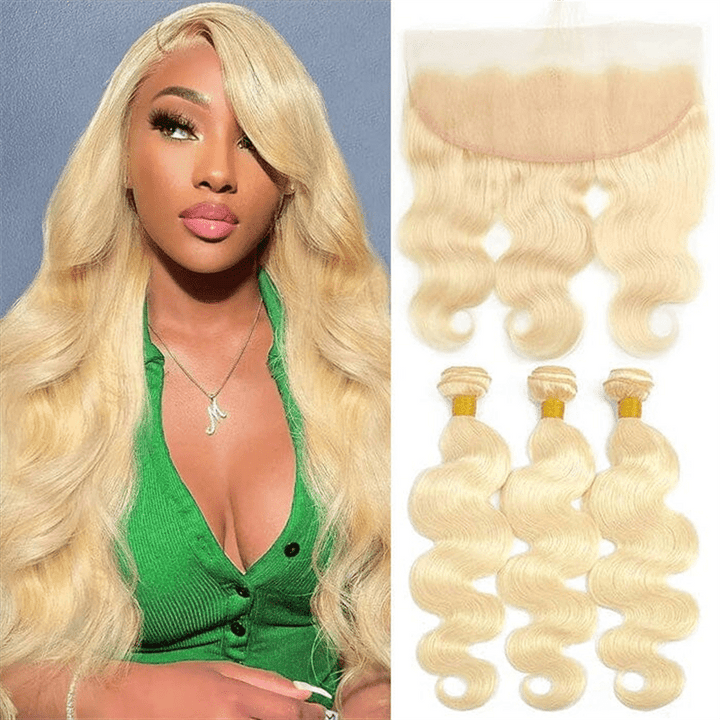 Msgem 613 Blonde Virgin Hair Body Wave 3 Bundles With 13x4 Lace Frontal Closure - Msgem Hair