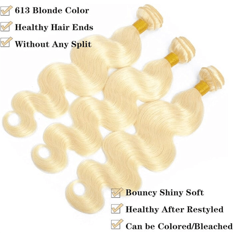 Msgem 613 Blonde Virgin Hair Body Wave 3 Bundles With 13x4 Lace Frontal Closure - Msgem Hair