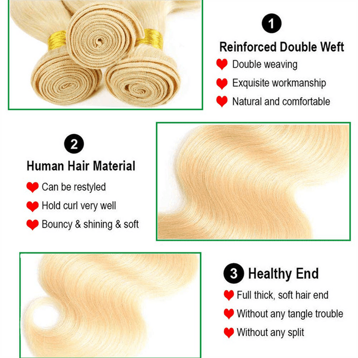 Msgem 613 Body Wave Virgin Human Hair 3 Bundles With 4x4 Lace Closure - Msgem Hair