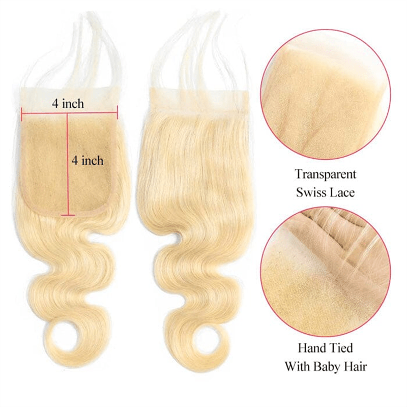 Msgem 613 Body Wave Virgin Human Hair 3 Bundles With 4x4 Lace Closure - Msgem Hair