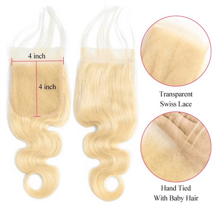Msgem 613 Body Wave Virgin Human Hair 3 Bundles With 4x4 Lace Closure - Msgem Hair