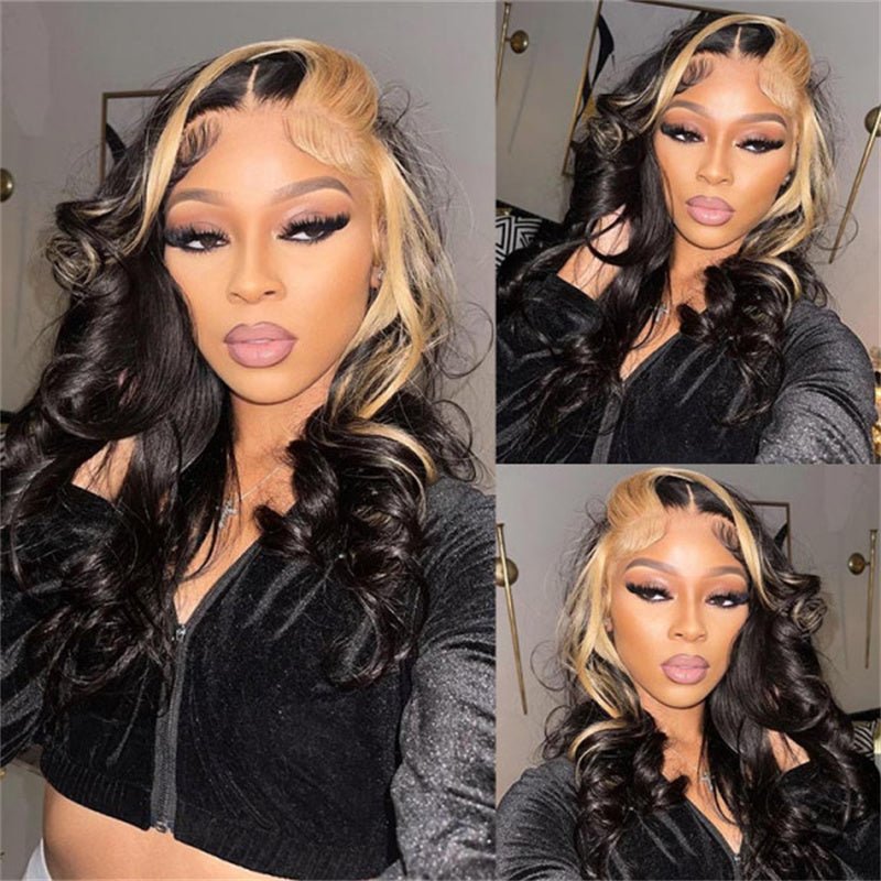 Msgem 6x6 Transparent Lace Closure wig Blonde Skunk Stripe Hair Body Wave Hairstyle Lace Wigs for Women - Msgem Hair