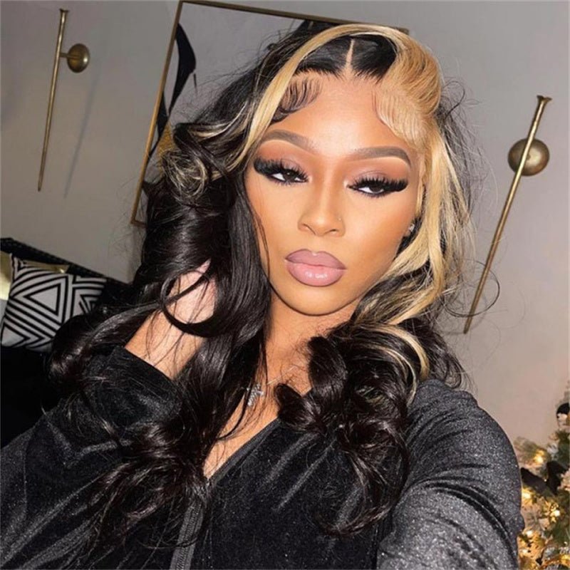 Msgem 6x6 Transparent Lace Closure wig Blonde Skunk Stripe Hair Body Wave Hairstyle Lace Wigs for Women - Msgem Hair