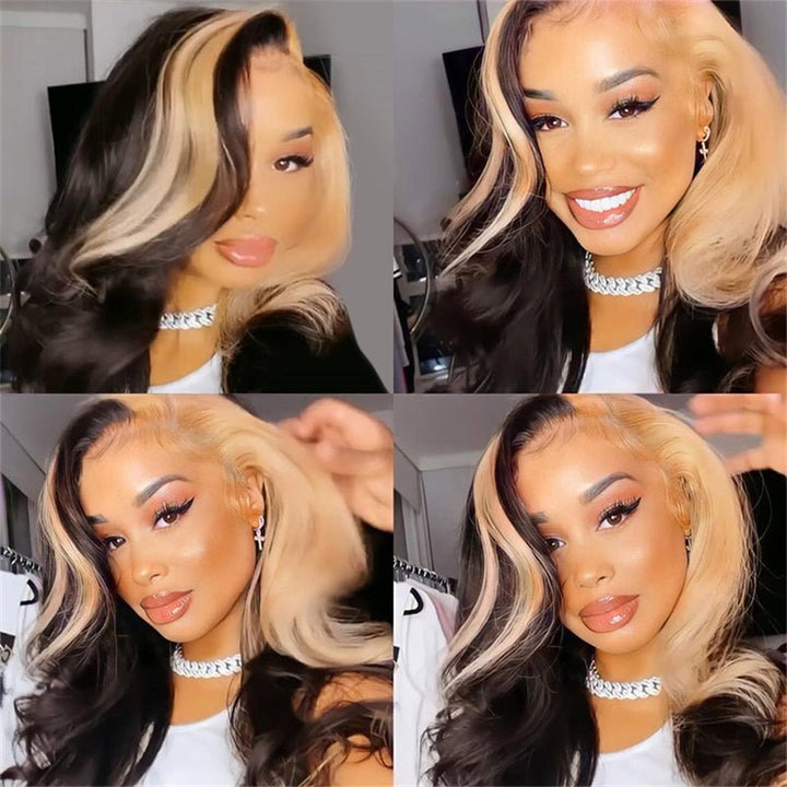 Msgem 6x6 Transparent Lace Closure wig Blonde Skunk Stripe Hair Body Wave Hairstyle Lace Wigs for Women - Msgem Hair