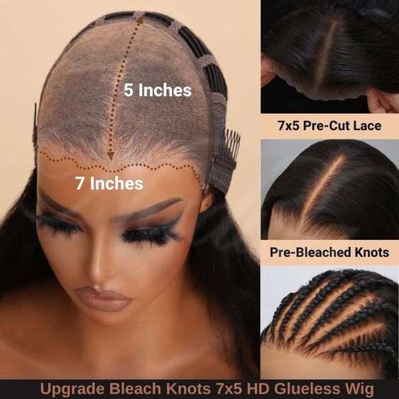 Msgem 7x5 Glueless Wig Human Hair Wear&go Golden Ratio Lace Size Pre-bleached Knots Deep Wave Wigs for Black Women