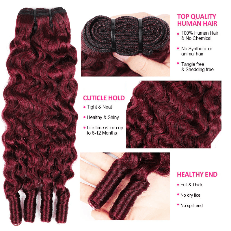 Msgem 99J Burgundy Burmese Curly 3 Bundles With 4x4 5x5 Lace Closure Human Hair Weave - Msgem Hair