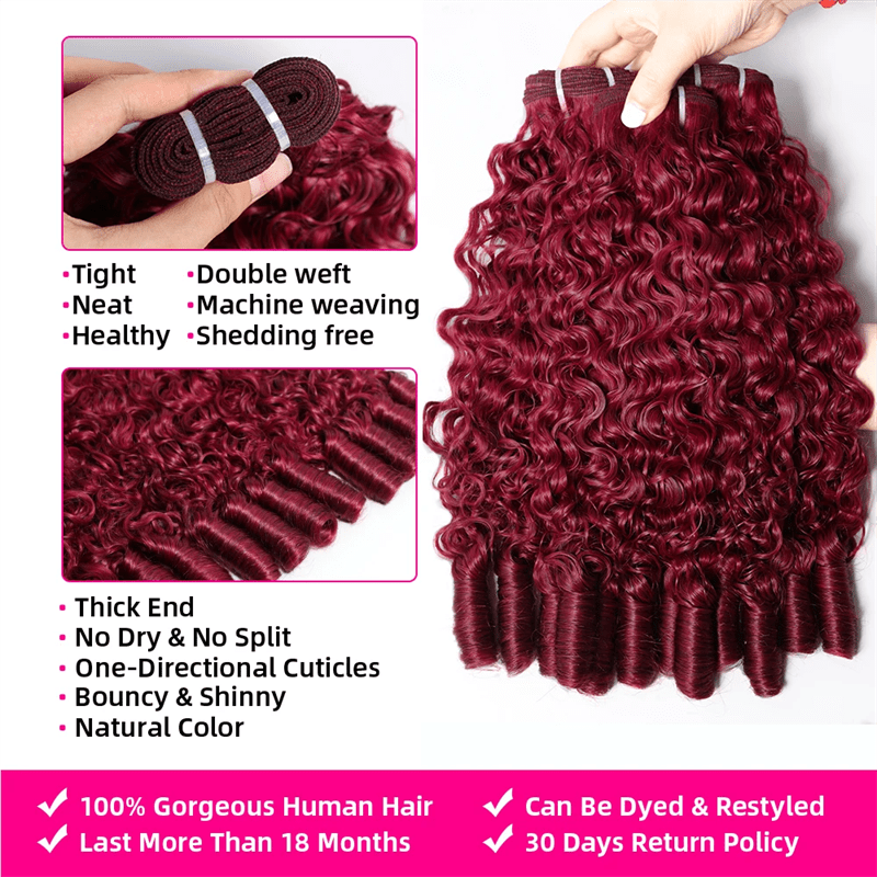 Msgem 99J Burgundy Burmese Curly Hair Bundles 100% Original Virgin Hair Extensions - Msgem Hair
