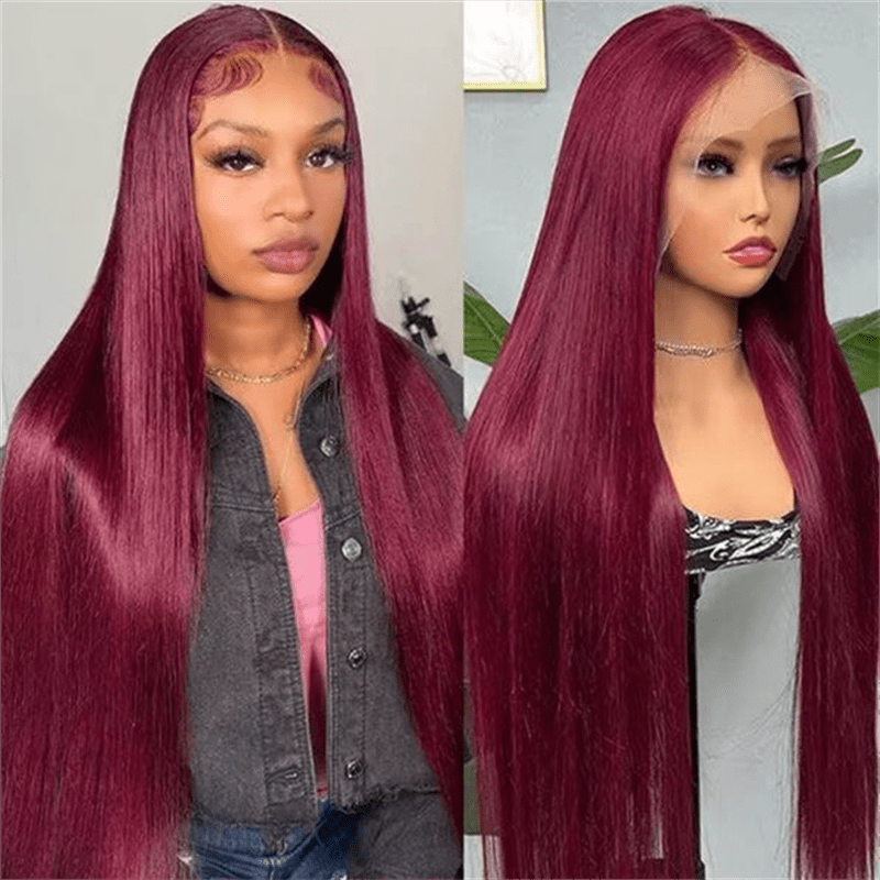 Msgem 99J Burgundy Straight Hair 13x4 Lace Frontal Wigs 180% Limited Deals - Msgem Hair