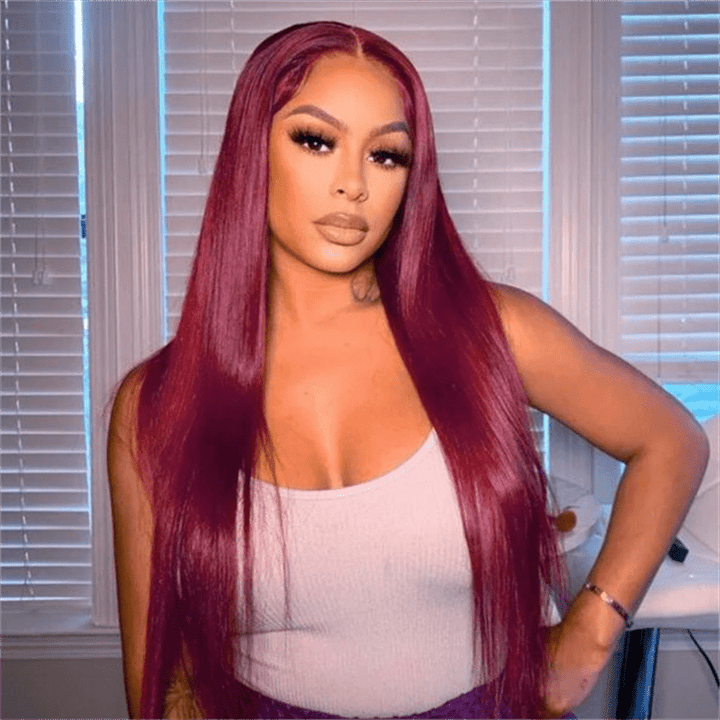 Msgem 99J Burgundy Straight Hair 13x4 Lace Frontal Wigs 180% Limited Deals - Msgem Hair