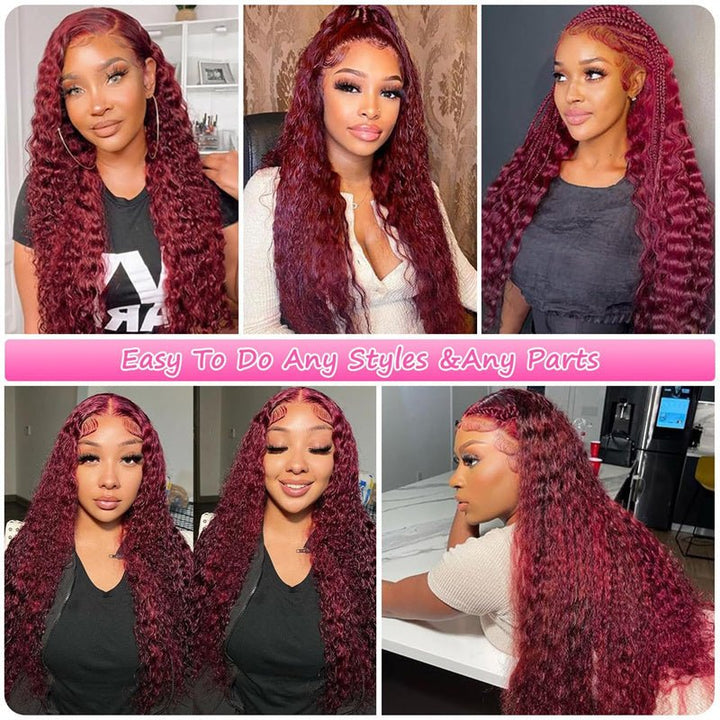 Msgem 99J Deep Wave 4x4 Lace Closure Wig Pre Plucked HD Transparent Human Hair Wigs 5x5 6x6 Lace - Msgem Hair