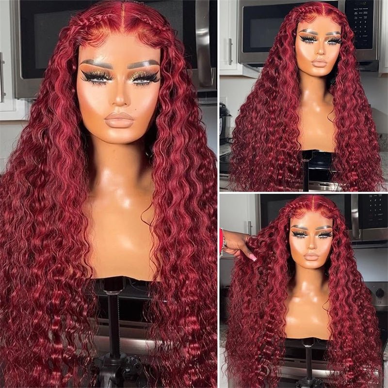 Msgem 99J Deep Wave 4x4 Lace Closure Wig Pre Plucked HD Transparent Human Hair Wigs 5x5 6x6 Lace - Msgem Hair