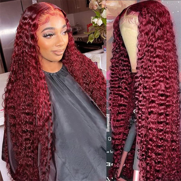 Msgem 99J Deep Wave 4x4 Lace Closure Wig Pre Plucked HD Transparent Human Hair Wigs 5x5 6x6 Lace - Msgem Hair