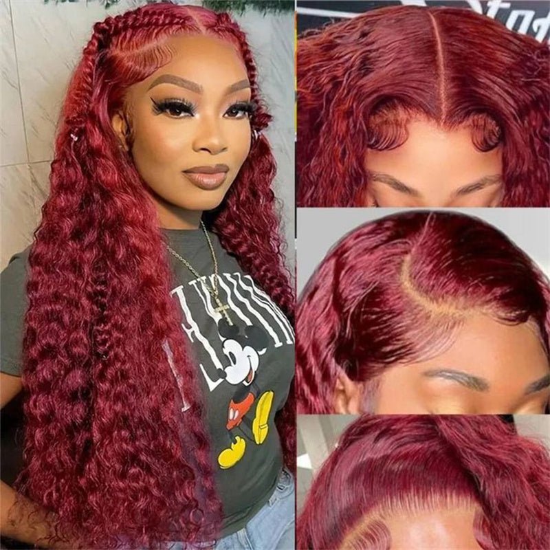 Msgem 99J Deep Wave 4x4 Lace Closure Wig Pre Plucked HD Transparent Human Hair Wigs 5x5 6x6 Lace - Msgem Hair