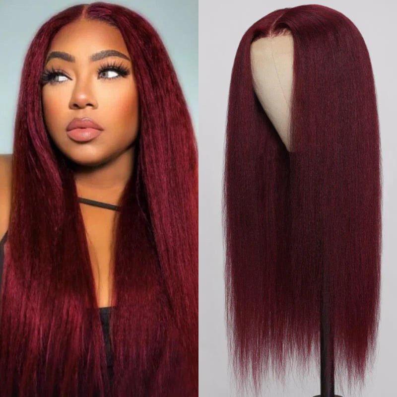 Msgem 99J Kinky Straight 13x6 Transparent Lace Frontal Wig For Black Women 180% Density - Msgem Hair