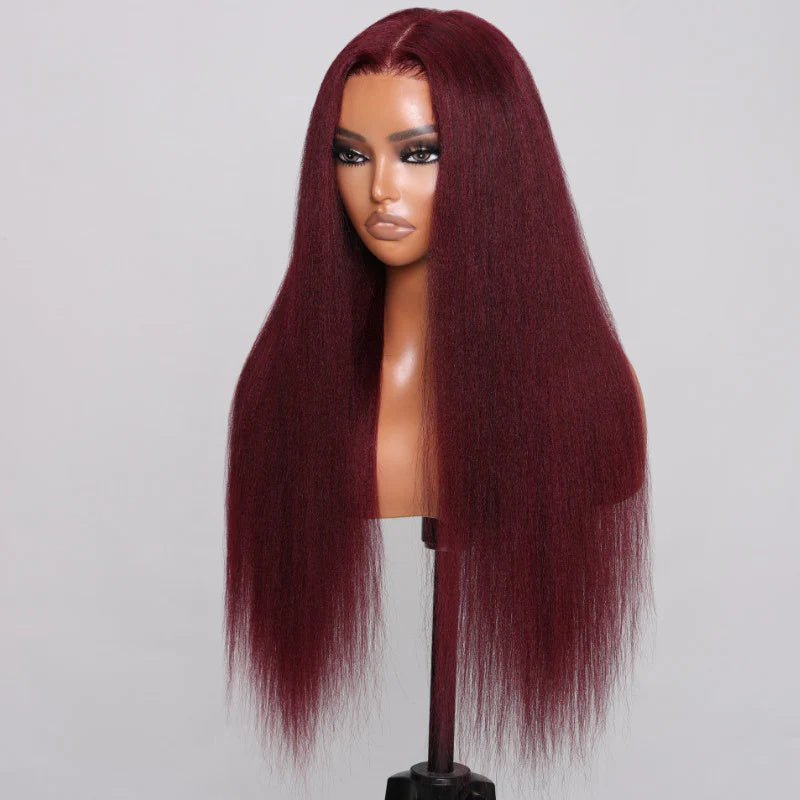 Msgem 99J Kinky Straight 13x6 Transparent Lace Frontal Wig For Black Women 180% Density - Msgem Hair