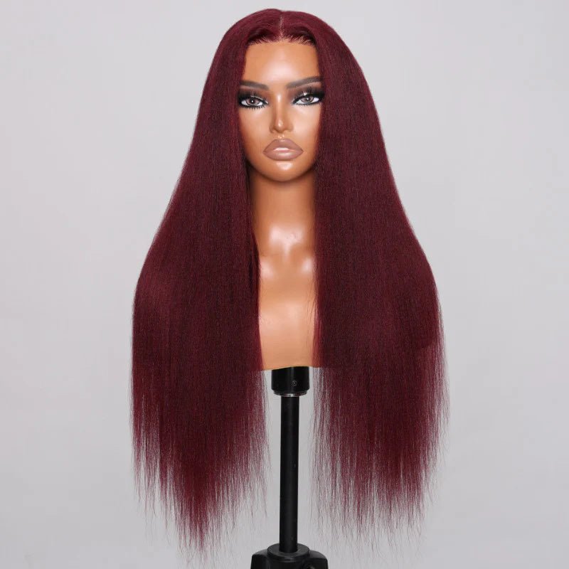 Msgem 99J Kinky Straight 13x6 Transparent Lace Frontal Wig For Black Women 180% Density - Msgem Hair