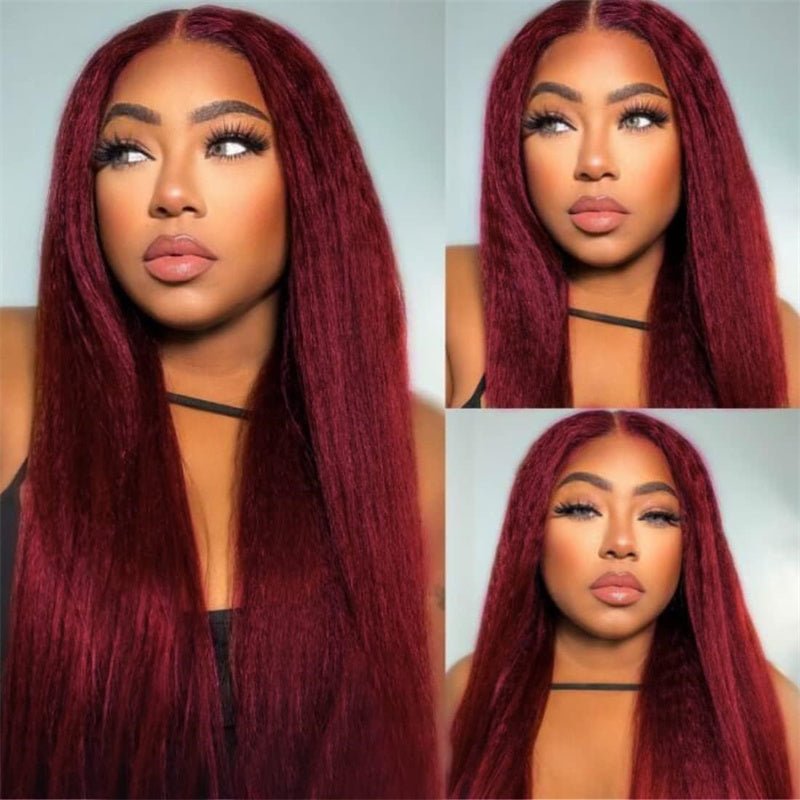 Msgem 99J Kinky Straight 13x6 Transparent Lace Frontal Wig For Black Women 180% Density - Msgem Hair
