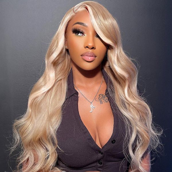 Msgem Blonde Wig with Brown Highlights 180% Hair Density 13x6 Lace Frontal Body Wave Wig Highly Recomend - Msgem Hair