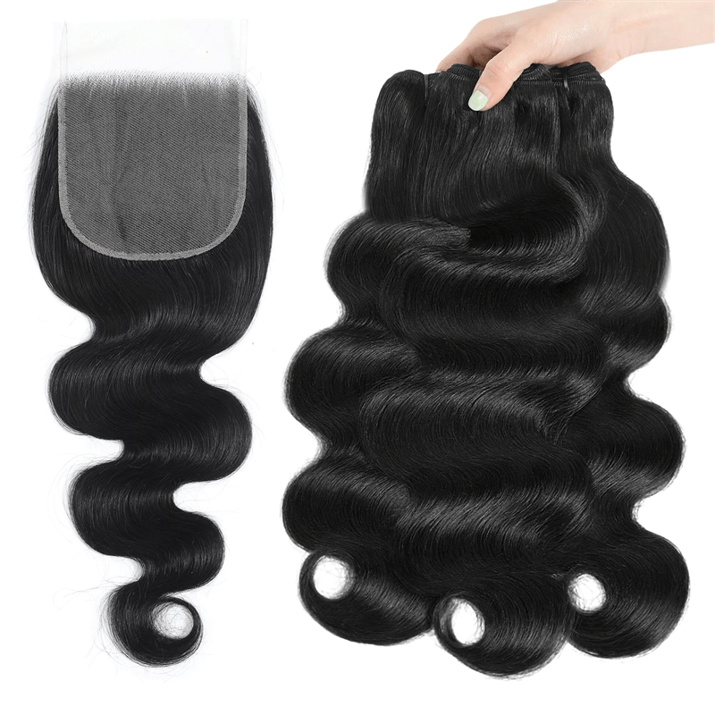 Msgem Body Wave 3 Bundles With 4x4 Lace Closure Human Hair Extensions - Msgem Hair