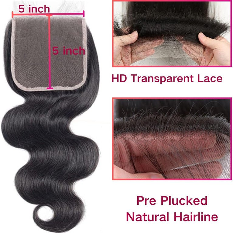 Msgem Body Wave 5x5 Transparent HD Lace Closure Virgin Human Hair Frontal Closure - Msgem Hair