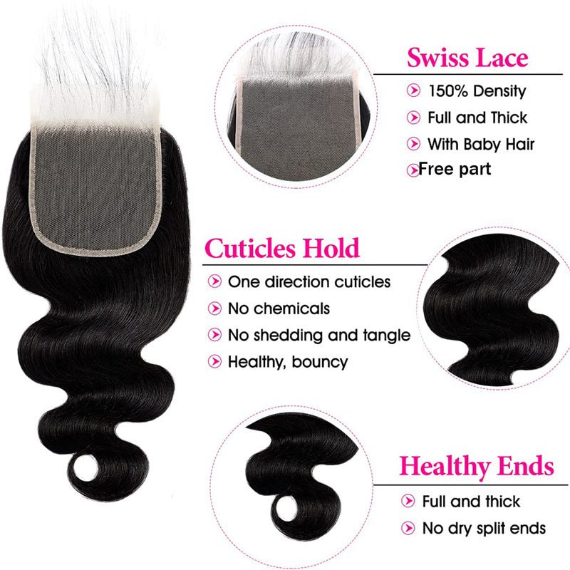 Msgem Body Wave 5x5 Transparent HD Lace Closure Virgin Human Hair Frontal Closure - Msgem Hair