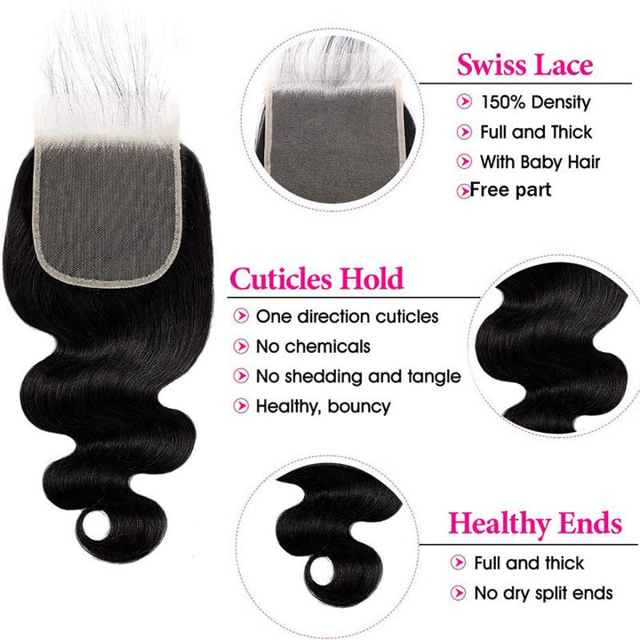 Msgem Body Wave 5x5 Transparent HD Lace Closure Virgin Human Hair Frontal Closure - Msgem Hair