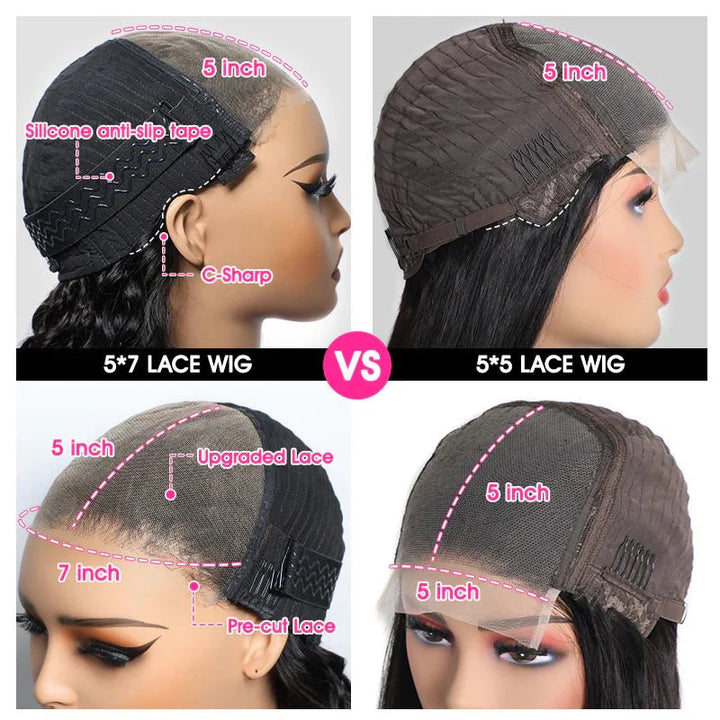 Msgem Body Wave 7x5 Lace Closure Glueless Wig Human Hair 180 Hair Density with Pre - pleached Knots - Msgem Hair