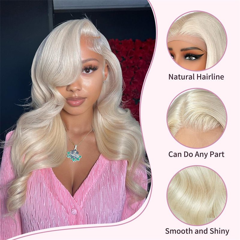 Msgem Body Wave Lace Frontal Wigs Platinum Blonde Wig #60 White Human Hair Wig - Msgem Hair