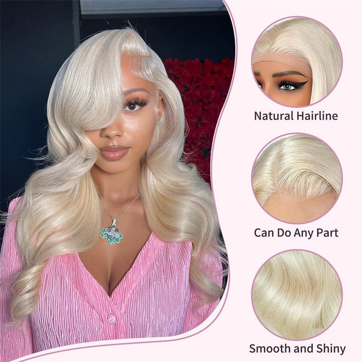 Msgem Body Wave Lace Frontal Wigs Platinum Blonde Wig #60 White Human Hair Wig - Msgem Hair