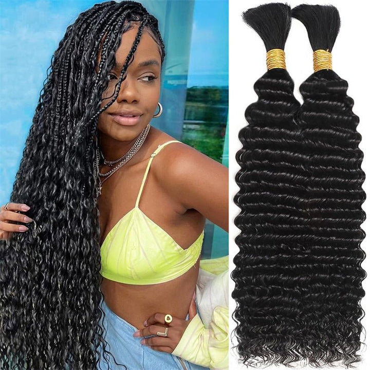 Msgem Boho Braids Human Hair Deep Wave Bulk Human Hair for Braiding No Weft 1PC - Msgem Hair