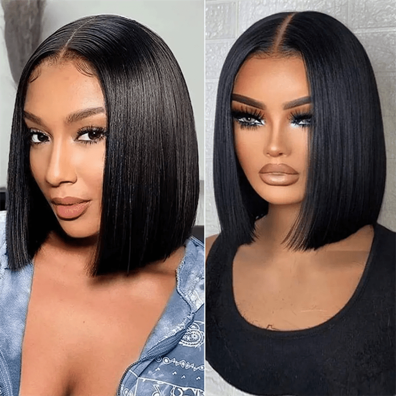 Msgem Bone Straight Short Bob Wigs Transparent 2x6 Lace Human Hair Wigs 180% - Msgem Hair