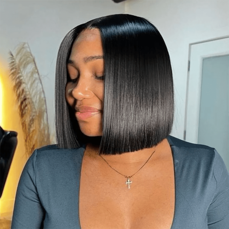Msgem Bone Straight Short Bob Wigs Transparent 2x6 Lace Human Hair Wigs 180% - Msgem Hair
