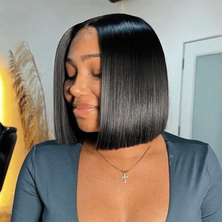 Msgem Bone Straight Short Bob Wigs Transparent 2x6 Lace Human Hair Wigs 180% - Msgem Hair