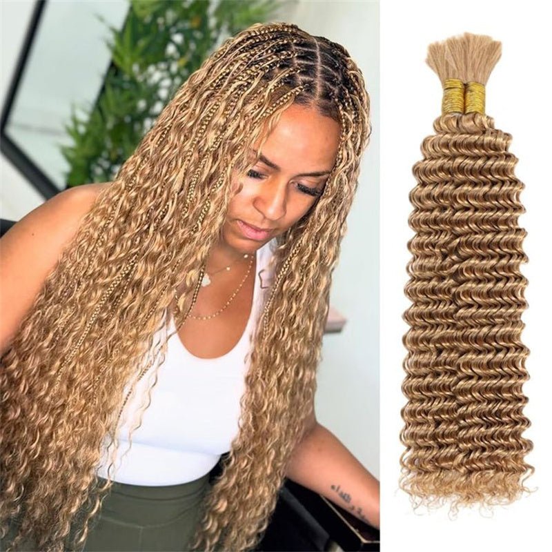 Msgem Braiding Hair #27 Honey Blonde Deep Wave Bulk Human Hair for Boho Braids - Msgem Hair
