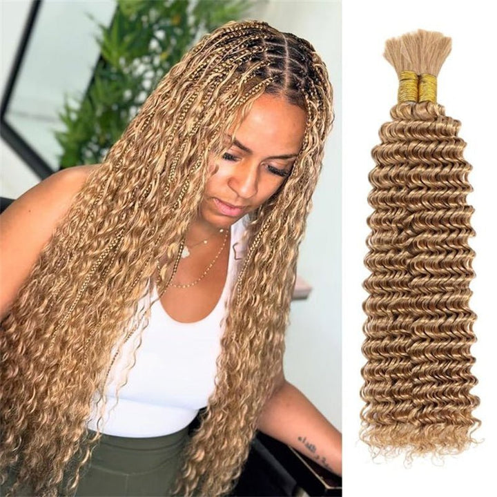 Msgem Braiding Hair #27 Honey Blonde Deep Wave Bulk Human Hair for Boho Braids - Msgem Hair