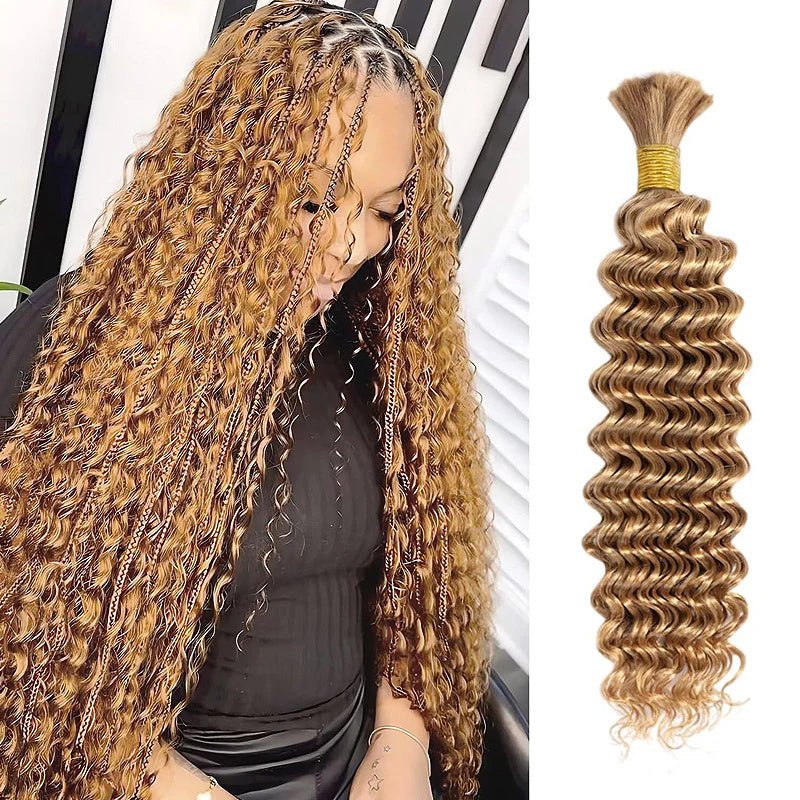 Msgem Braiding Hair #27 Honey Blonde Deep Wave Bulk Human Hair for Boho Braids - Msgem Hair