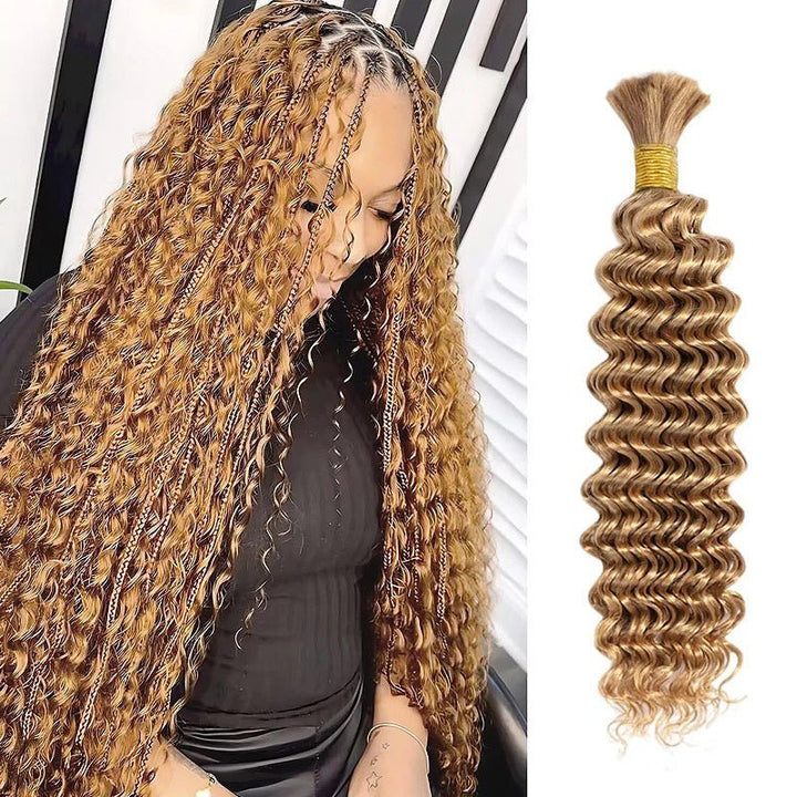 Msgem Braiding Hair #27 Honey Blonde Deep Wave Bulk Human Hair for Boho Braids - Msgem Hair