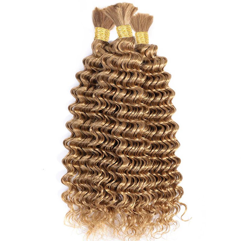 Msgem Braiding Hair #27 Honey Blonde Deep Wave Bulk Human Hair for Boho Braids - Msgem Hair