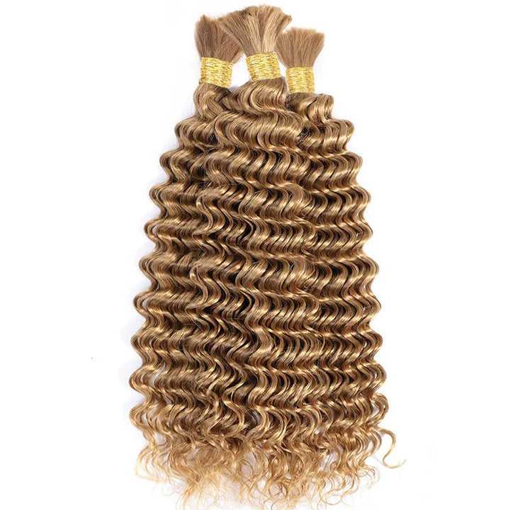 Msgem Braiding Hair #27 Honey Blonde Deep Wave Bulk Human Hair for Boho Braids - Msgem Hair
