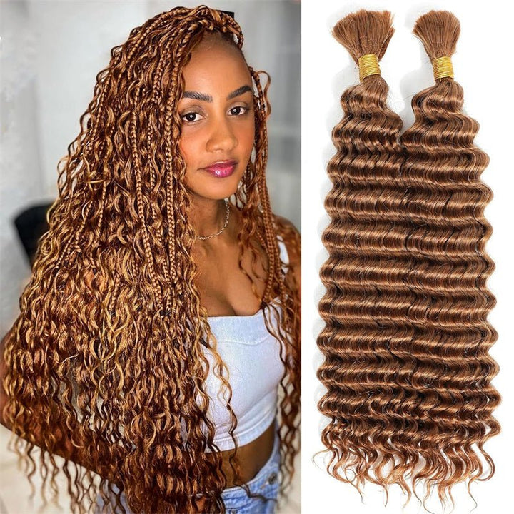 Msgem Braiding Hair for Boho Braids #30 Light Brown Deep Wave Bulk Human Hair for Braiding Bohemian No Weft - Msgem Hair