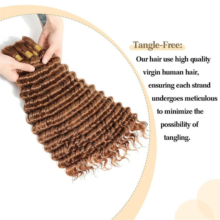Msgem Braiding Hair for Boho Braids #30 Light Brown Deep Wave Bulk Human Hair for Braiding Bohemian No Weft - Msgem Hair