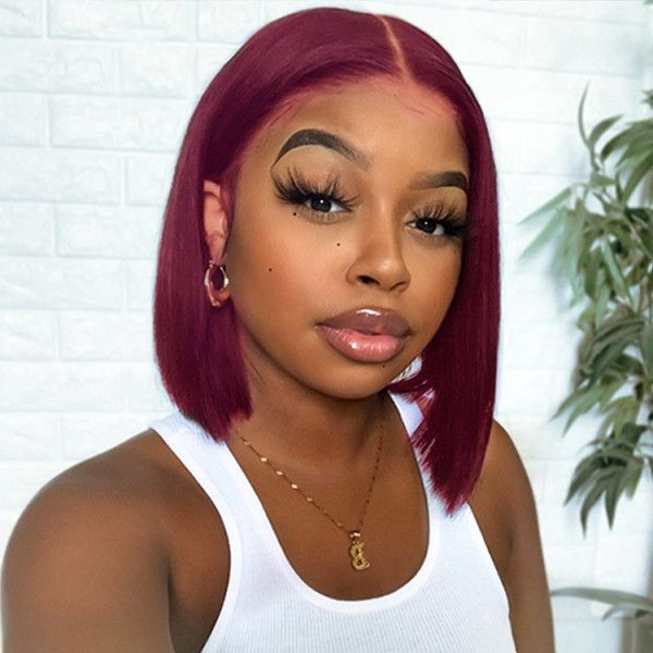 Msgem Brazilian 100% Virgin Human Hair Straight Bob 99J 13x4 Lace Front Wigs for Black Women - Msgem Hair