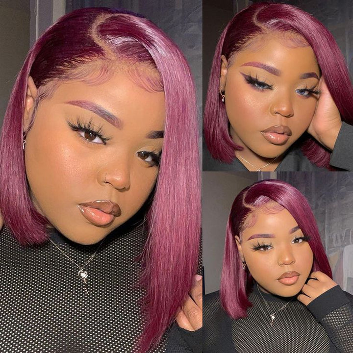 Msgem Brazilian 100% Virgin Human Hair Straight Bob 99J 13x4 Lace Front Wigs for Black Women - Msgem Hair