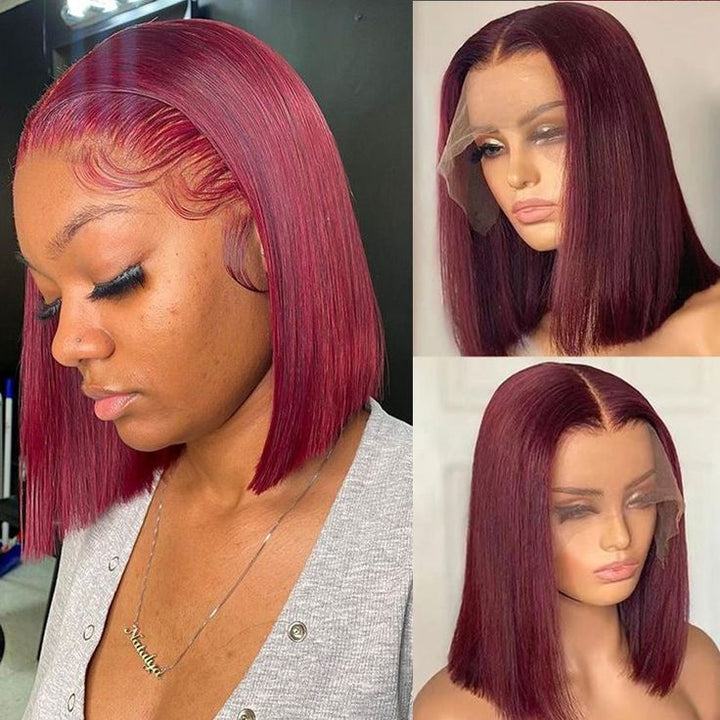 Msgem Brazilian 100% Virgin Human Hair Straight Bob 99J 13x4 Lace Front Wigs for Black Women - Msgem Hair