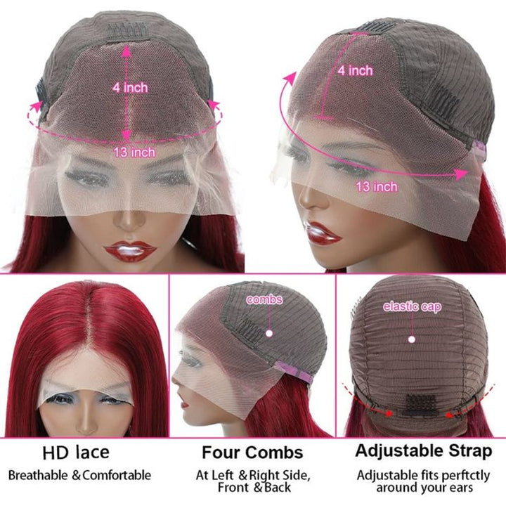 Msgem Brazilian 100% Virgin Human Hair Straight Bob 99J 13x4 Lace Front Wigs for Black Women - Msgem Hair