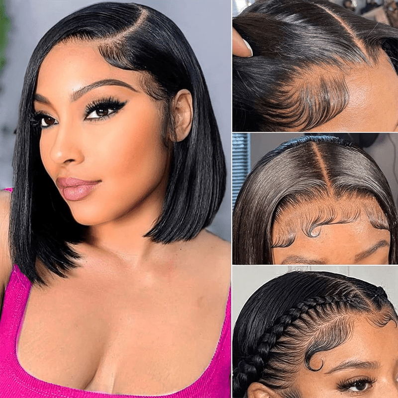 Msgem Brazilian Straight Human Hair Wig 13x6 HD Lace Front Short Bob Wigs - Mei Jin Hair