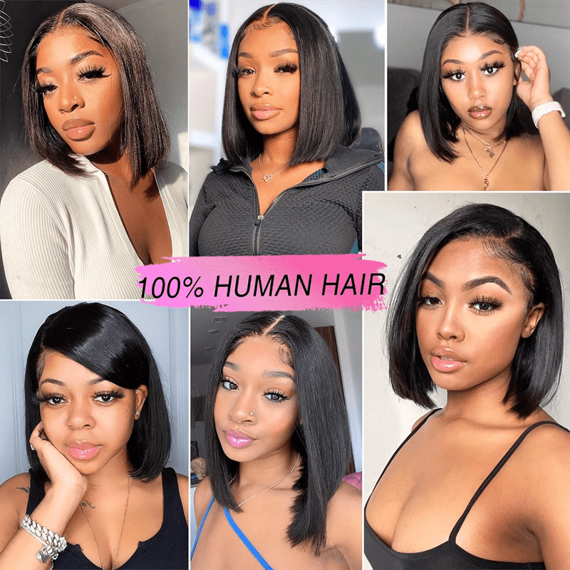 Msgem Brazilian Straight Human Hair Wig 13x6 HD Lace Front Short Bob Wigs - Mei Jin Hair