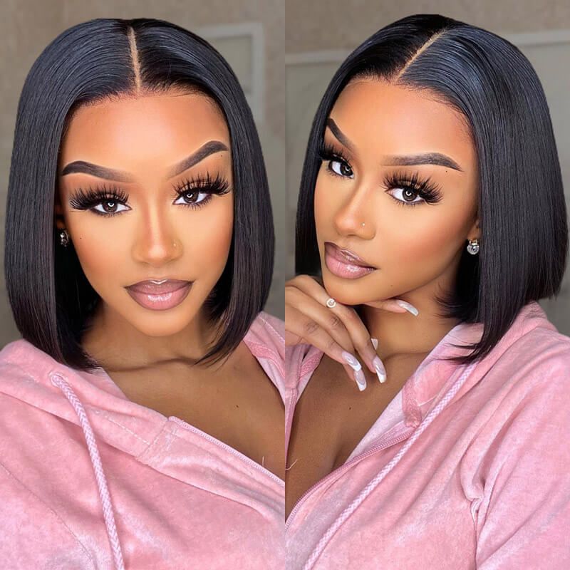 Msgem Brazilian Straight Remy Hair 13x4 Lace Front Wig Natural Black Short Bob Wigs - Msgem Hair